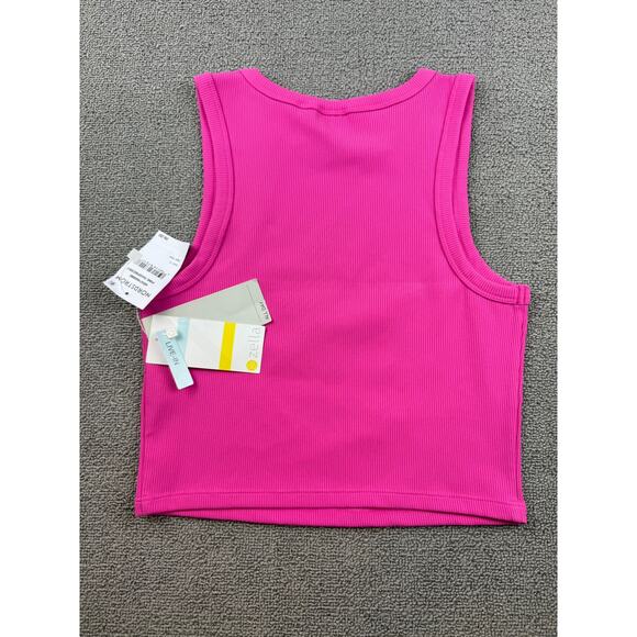 NWT Zella Women's Small Hot Pink Ribbed Crop Top Tank Sleeveless Athleisure - Picture 2 of 5